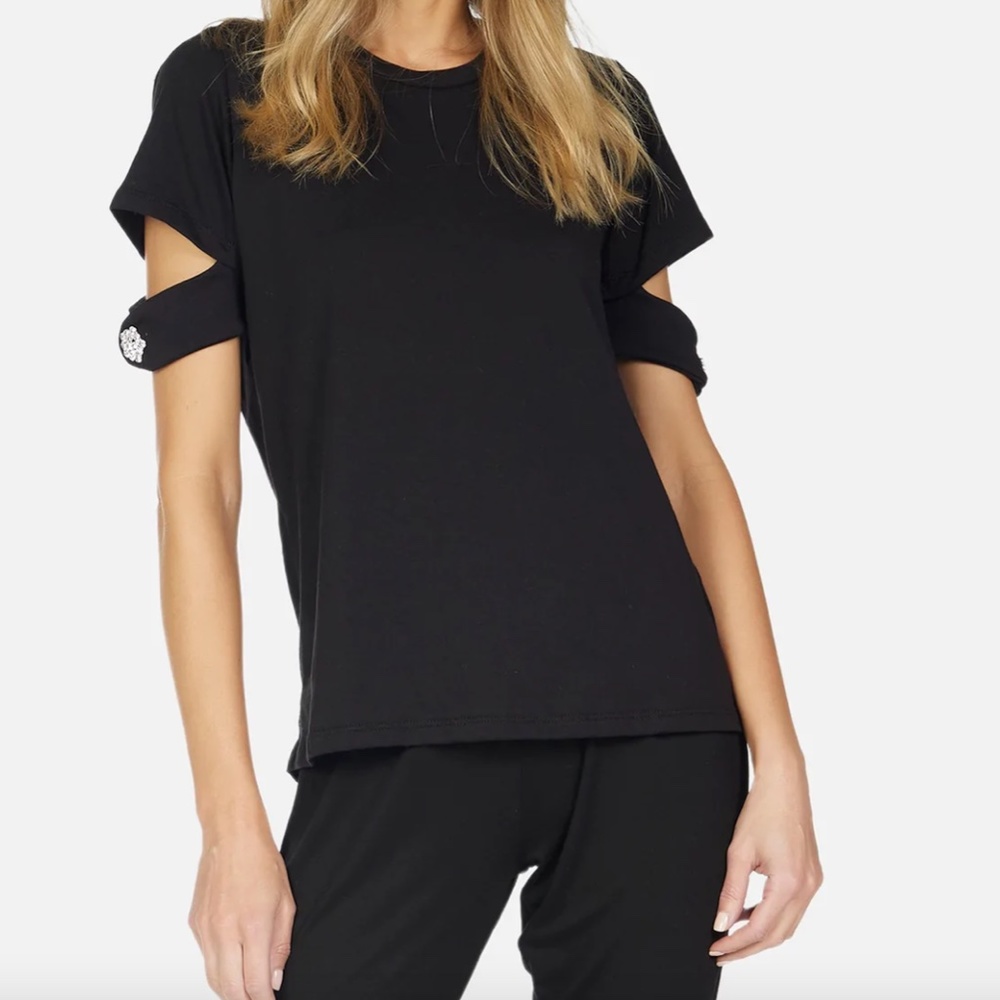 Michael Lauren Gustus Black Short Sleeve Tee w/ Sleeve Band & Crystal Button